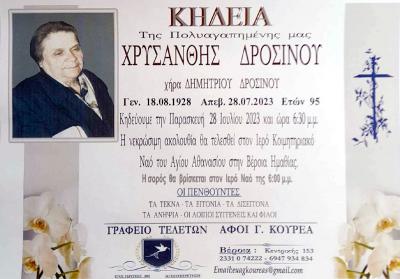 Απεβίωσε η Χρυσάνθη Δροσινού