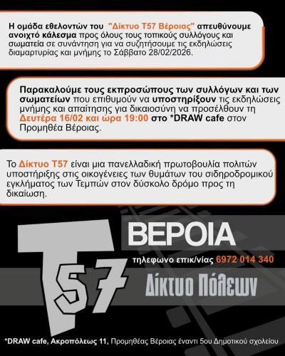 Ανοιχτό κάλεσμα του Δικτύου Τ57 Βέροιας για συνάντηση συλλόγων και σωματείων