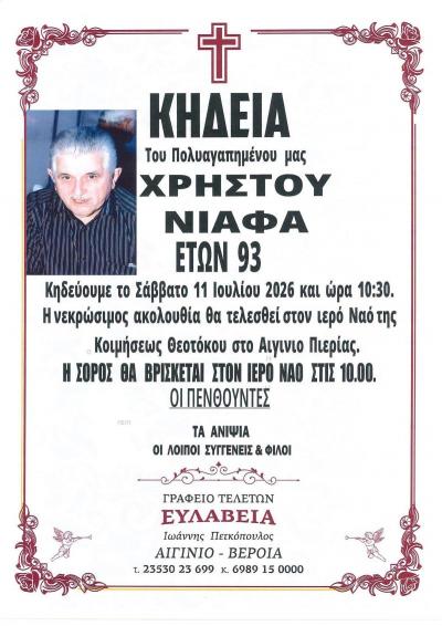 Απεβίωσε ο Χρήστος Νιάφας
