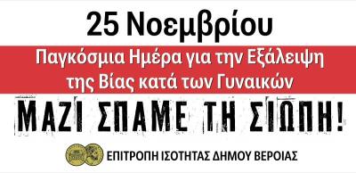 Η Επιτροπή Ισότητας Δήμου Βέροιας συμμετέχει στην Παγκόσμια Ημέρα για την Εξάλειψη της βίας κατά των Γυναικών