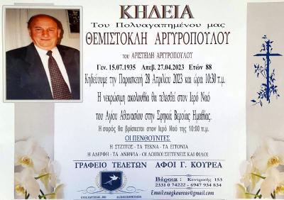 Απεβίωσε ο Θεμιστοκλής Αργυρόπουλος