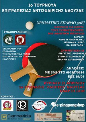 1ο Τουρνουά Επιτραπέζιας Αντισφαίρισης στη Νάουσα με συνδιοργάνωση ΑΣΕΑΝ και "Εν Σώματι Υγιει" Βέροιας