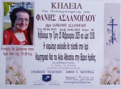 Απεβίωσε η Φανή Ασλάνογλου