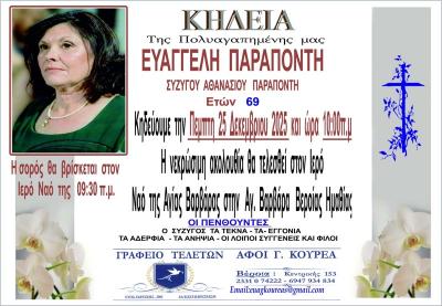 Απεβίωσε η Ευαγγελή Παραπόντη